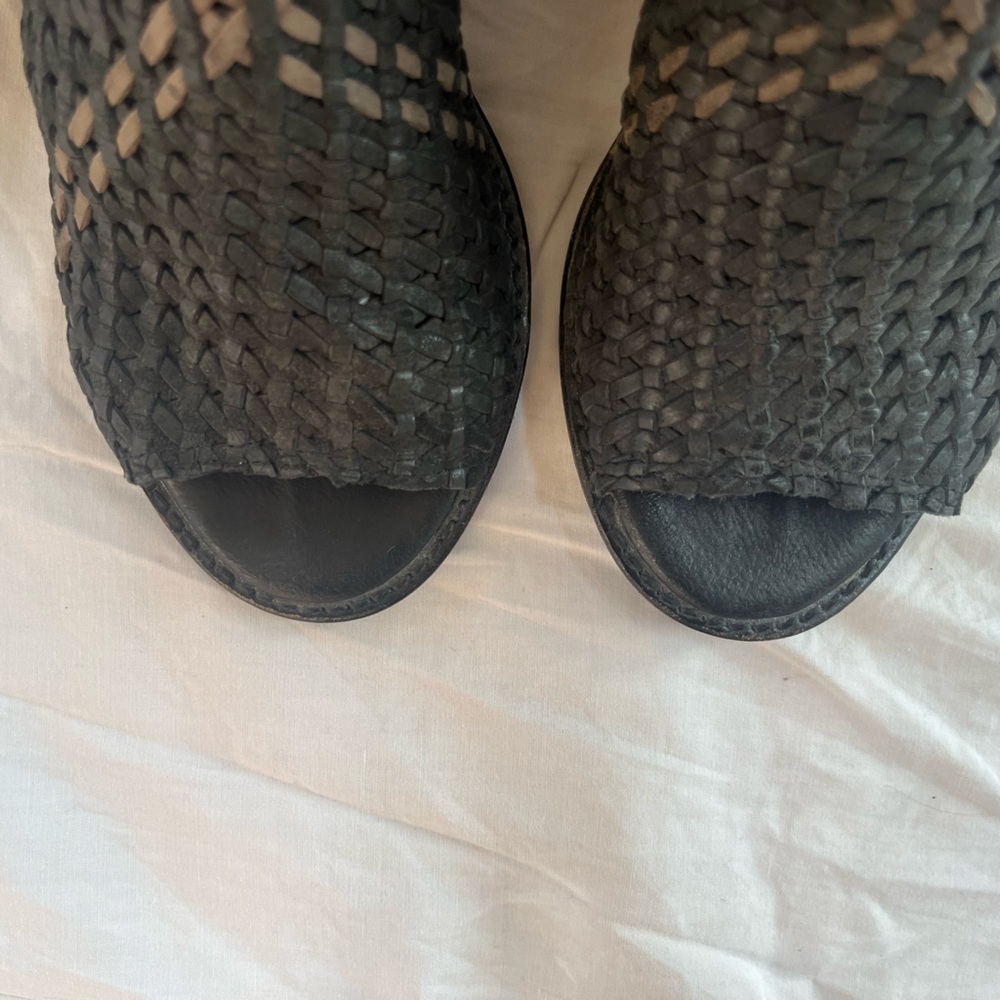 Sam Edelman Black and Brown Leather Woven Block Heel the Cooper - Picture 5 of 10